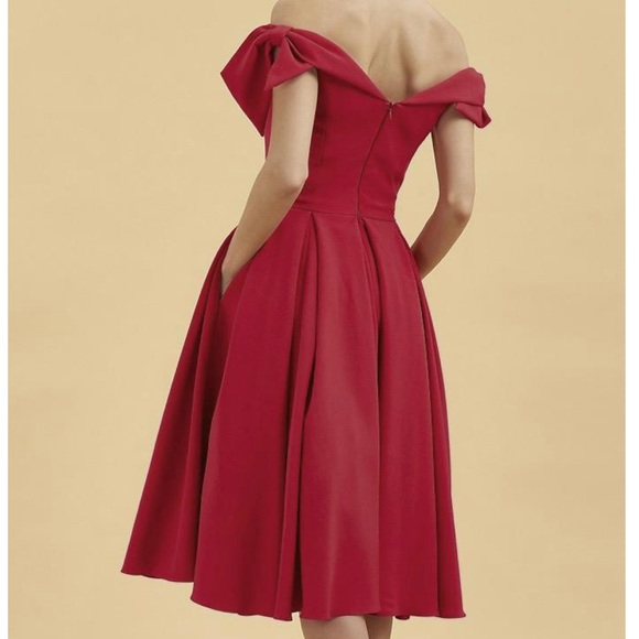 Off the shoulder zip back mid length dress - Picture 3 of 4